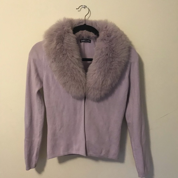 Dolce Cabo Sweaters - Lavender sweater with real fur collar